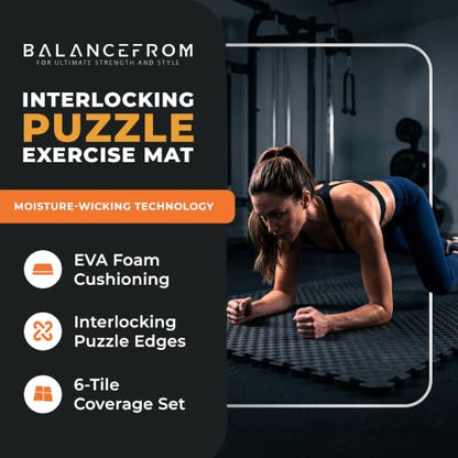 BalanceFrom Puzzle Exercise Mat 1-inch Thick, EVA Interlocking Foam Floor - color: Black, style: One Inch Thick, 24 Square Feet