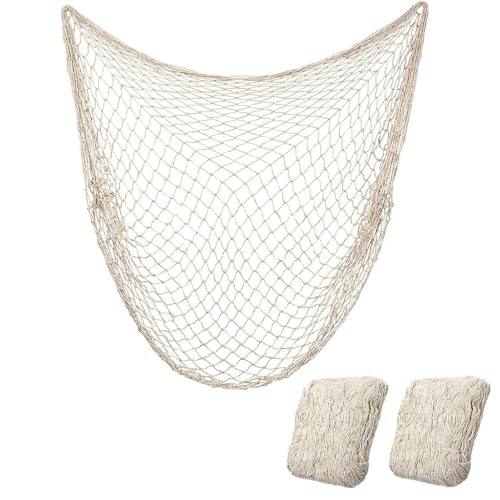 Fish Net Decorations for Party, 2Pcs 39.37 x 78.74 in Fishing Net Decoration Netting for Wall Photo Hanging Ocean Theme Birthday Party - color: 2pcs-Beige
