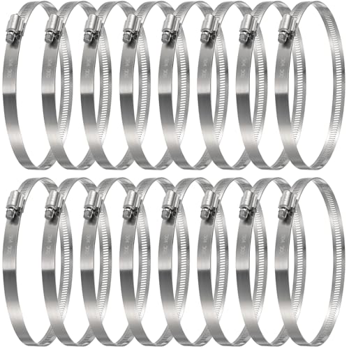Boao 16 Pieces 8 Inch Adjustable 304 Stainless Steel Duct Clamps Worm Gear Hose Clamp for Pipe, Intercooler, Plumbing, Tube and Fuel Line