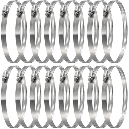 Boao 16 Pieces 8 Inch Adjustable 304 Stainless Steel Duct Clamps Worm Gear Hose Clamp for Pipe, Intercooler, Plumbing, Tube and Fuel Line
