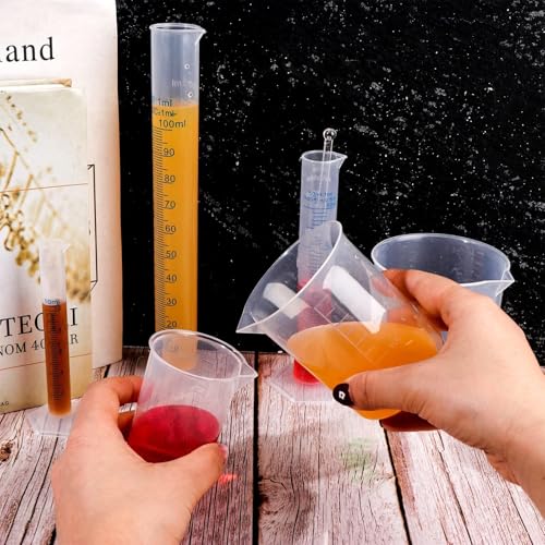 23Pcs Graduated Cylinders Beakers Set 6 Clear Plastic Graduated Cylinders 25/50/100/250/500/1000ml 4 Plastic Beakers 10/25/50/100ml with 8 Plastic Droppers and 5 Stirring Rod