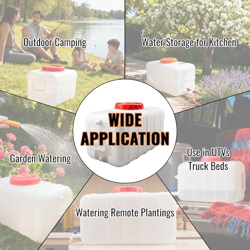 13Gallon/50L Water Storage Tank, Portable Water Tank for Outdoor Camping, Farms and Gardens, Rectangular Translucent White