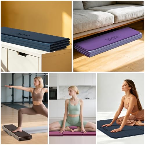 HAHE Extra Wide Folding Exercise Mat 75"x40"x0.4" TPE Fitness Mat | High Density Foldable Yoga Mat, Non-Slip Yoga Mat for Home Gym, Strength Training, Travel, 7-Fold Portable for Women, Men - color: Gray & Haze Blue
