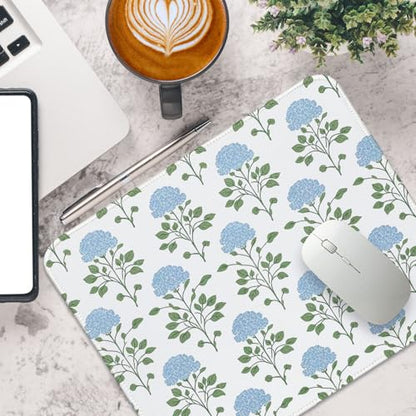 Hydrangea Mouse Pad Moss Blue Flroal Small Mousepad for Laptop Desk, Flower Cute Mouse Pad for Computers Aesthetic, Hydrangea Office Desk Accessories for Office Women 11.8x9.8