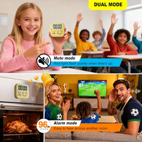 Antonki 2 Pack Digital Timer for Kids Classroom Kitchen Timers for Cooking - color: Yellow
