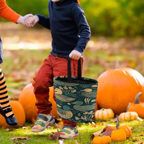 Halloween Trick Or Treat Bags With Handles Collapsible Candy Bucket Reusable Duck Pattern Green Printed Goody Bucket For Holiday Party Gifts - color: Duck Pattern Green