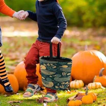 Halloween Trick Or Treat Bags With Handles Collapsible Candy Bucket Reusable Duck Pattern Green Printed Goody Bucket For Holiday Party Gifts - color: Duck Pattern Green