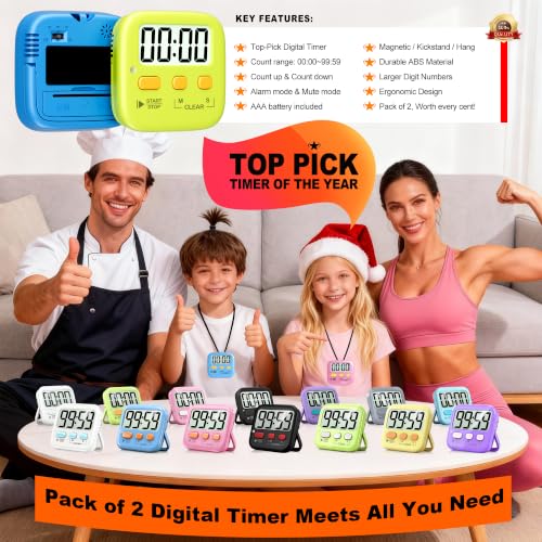 Antonki 2 Pack Digital Timer for Kids Classroom Kitchen Timers for Cooking - color: 2 * Green+ Sky Blue ( 95%+select for Kids )
