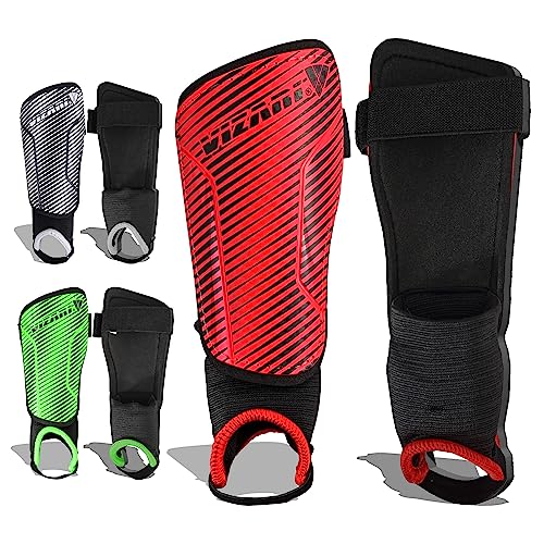 Vizari Matera Soccer Shin Guards | Lightweight PP Shell | Foam Padded Backing | Youth Soccer Shin Guards | Soccer Equipment - color: Red / Black, size: Medium