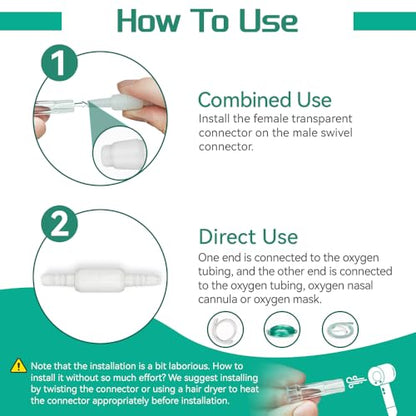 Oxygen Tubing Swivel Connectors, 360° Rotating for Oxygen Cannula, Hose and Tube Connectors, Prevents Tube Tangles, Travel and Home Use, Standard Size - Male/Female (5 Pack)