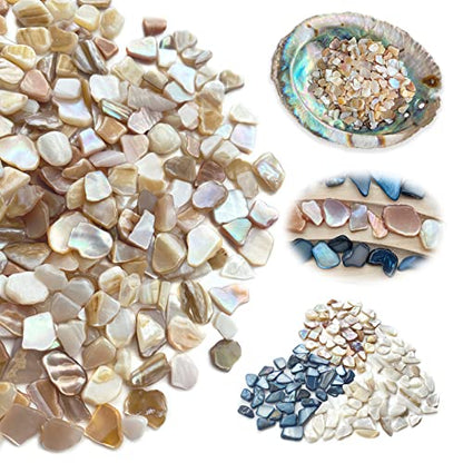 Yew & Tulip Natural Crushed Shells Chips, 32 oz (2 lb) Irregular Mother of Pearl Mosaic Fragments for Crafts, Home Décor, Vase Filler, Wedding, Fish Tank, Wedding, DIY etc. (32 oz (2 lb), Warm)