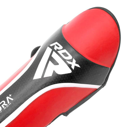 RDX Shin Guards for Kickboxing, MMA, Muay Thai Training, Maya Hide Leather Instep Pads for Sparring, Martial Arts, Gear for BJJ and Boxing - color: RED BLACK