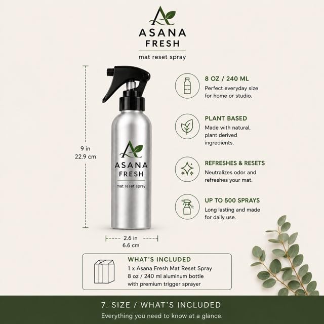 Yoga Mat Cleaner Spray, Eucalyptus Scent, 8 fl oz