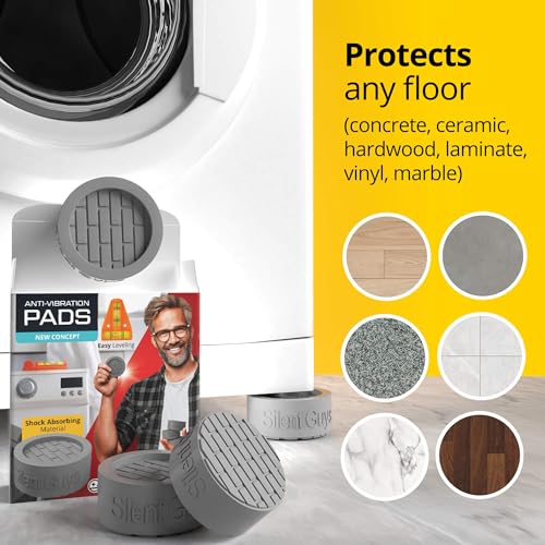 Silent Guys Anti Vibration Pads for Washing Machine (4 Pack) – Heavy Duty Washing Machine Anti-Vibration Pads, Universal Washer Feet, Grey Anti Vibration Mat