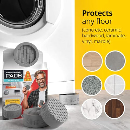 Silent Guys Anti Vibration Pads for Washing Machine (4 Pack) – Heavy Duty Washing Machine Anti-Vibration Pads, Universal Washer Feet, Grey Anti Vibration Mat