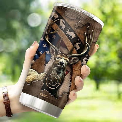 Personalized Hunting Gifts for Men 20oz Stainless Steel Insulated Coffee Cup Mug Travel Water Bottle Tumbler with Lid Gift for Husband Son Dad Christmas Birthday Father's Day Valentine - color: HUNTING