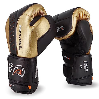 RIVAL Boxing RB10 Intelli-Shock Bag Gloves, Hook and Loop Closure - Ergonomic Fit, 1.25” of Closed Cell Foam for Intense Bag Use - color: Black/Gold, size: Small