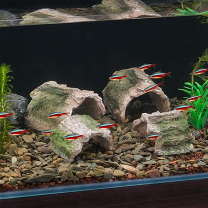 IBWell 2 Pack Aquarium Hideout Reptile Cave Betta Log Resin Hollow Tree Trunk Ornament Terrarium Tank Decoration for Fish Turtle Small Reptile - Short