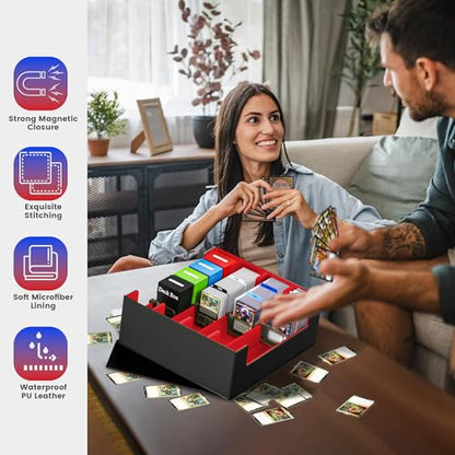 3500+ Trading Card Storage Box - color: 4-Row Black & Red, size: 3500+