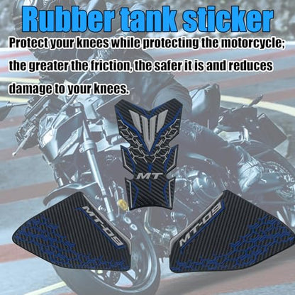 For MT-09 MT09 SP MT 09 SP 2025 Non-slip carbon fiber texture bottom side fuel tank stickers 3D embossed rubber fuel tank pads fuel tank knee pads mt09 mt-09 sp 2021-2025 motorcycle accessories (blue) - color: Blue