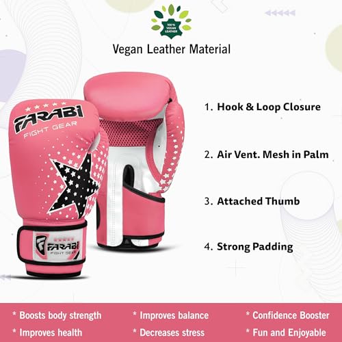 Farai Kids Boxing Gloves 6-oz Kickboxing Muay Thai Training MMA Sparring Gloves, Best Gloves for Training on Punching Bag, Focus Pads Practice - color: Pink