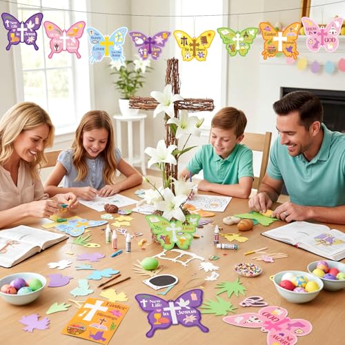 Frienda 48 Set Spring Butterfly Crafts Kit for Kids Christian Religious Butterfly Paper Craft with Stickers Sunday School DIY Kits Make Your Own Decor for Church Party VBS Classroom Activity - style: Butterfly