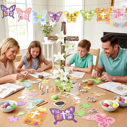 Frienda 48 Set Spring Butterfly Crafts Kit for Kids Christian Religious Butterfly Paper Craft with Stickers Sunday School DIY Kits Make Your Own Decor for Church Party VBS Classroom Activity - style: Butterfly