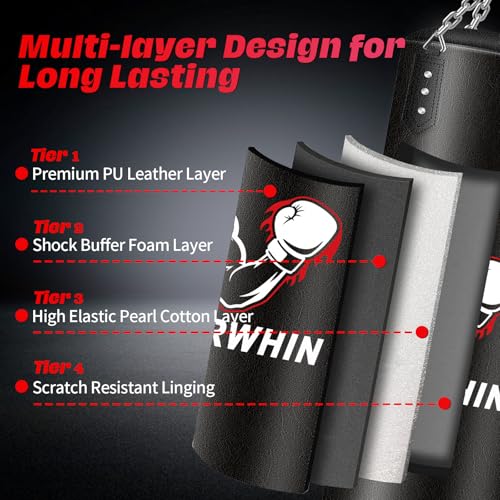 Filled Punching Bag for Adults, 4FT Boxing Bag with Sponge Filler & Gloves | PU Leather Hanging Punching Bag, Heavy Kicking Bag Boxing Equipment for MMA Training Karate Kickboxing - style: Boxing Arms