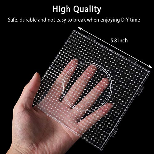 Fuse Bead Boards, 6Pcs 5mm Large Square Clear Plastic Beads Pegboards with 2Pcs Tweezers and 6Pcs Lroning Paper for Kids Craft