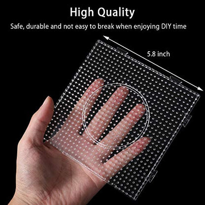 Fuse Bead Boards, 6Pcs 5mm Large Square Clear Plastic Beads Pegboards with 2Pcs Tweezers and 6Pcs Lroning Paper for Kids Craft