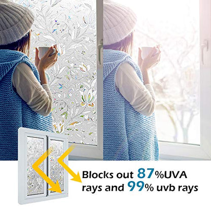 Window Privacy Film, Frosted Removable Glass Covering for Bathroom, Opaque Static Cling Heat Control Door Sticker for Home Office Living Room, Non-Adhesive Matte White (17.5" x 78.7")