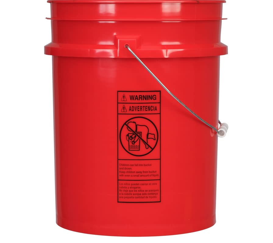 5 Gallon Food Grade BPA Free Made in USA Red Bucket Pail with White Air Tight Screw On Lid (Pack of 3)