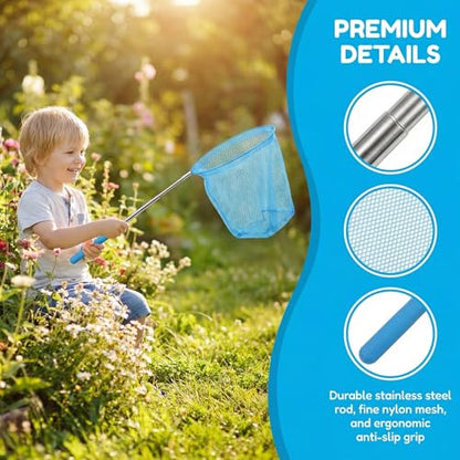 Kids Telescopic Butterfly Fishing Nets for Kids Catching Insect Net Outdoor Tools for Catching Bugs Fish Insect Ladybird, Extendable 34 Inches and Anti Slip Grip - color: Yellow