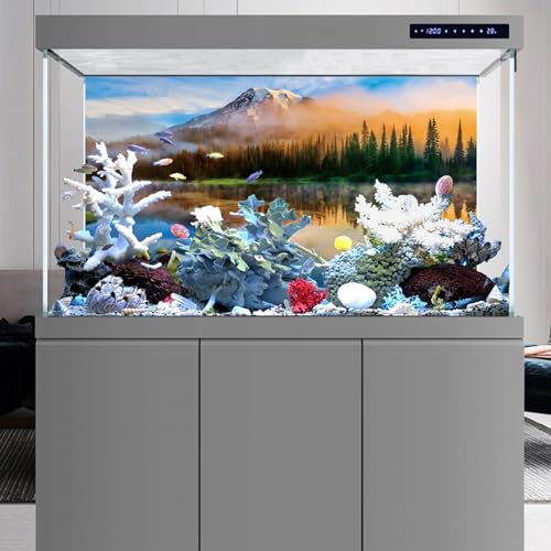YongFoto Fish Tank Background 30x18 inch Aquarium Background Forest Lakes Rivers Mountains Nature Scenery Backdrop Reptile Habitat Terrarium Background - color: Green-2, size: 30x18in/75x45cm