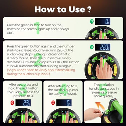 2 Pack Electric Glass Suction Cups 8" Auto Stop/Suction Vacuum Cups with Metal Handle for Glass Ceramic Tile Metal Smooth Board Marble Windshields - style: Electric Green(steel handle)