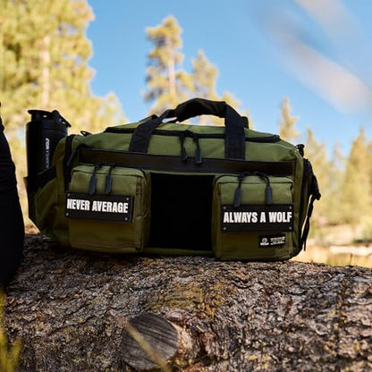 WOLFpak 30L Perfect Duffle Bag - Sports Tactical Gym Bag (Athletic Green) | Laptop Pouch, MOLLE Compatible, Padded Straps, 1000D Waterproof Fabric, Dual Cup Holders, Military Grade - color: Athletic Green (Black MOLLE)