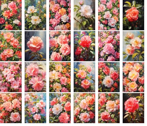 Large Stickers Pack 24 pcs ~ Vibrant Camellia Blooms: A Lush Collection of Artistic Stickerss Celebrating The Delicate Beauty and Varied Hues of These Classic Garden Favorites - color: Fiftyeight