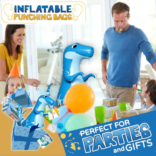 INFLATABLE DUDES Kids Punching Bag- Bop Bag | Sand-Base - color: Blue Raptor | Pre-filled with Sand, size: 47"