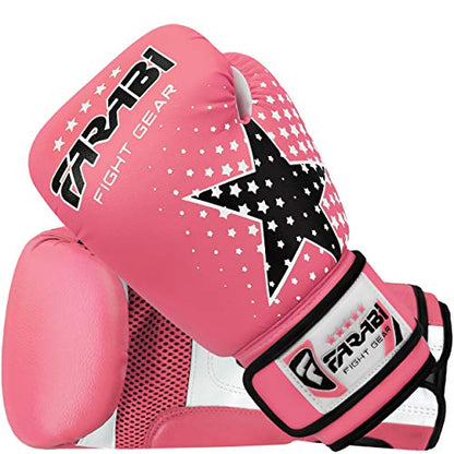 Farai Kids Boxing Gloves 6-oz Kickboxing Muay Thai Training MMA Sparring Gloves, Best Gloves for Training on Punching Bag, Focus Pads Practice - color: Pink