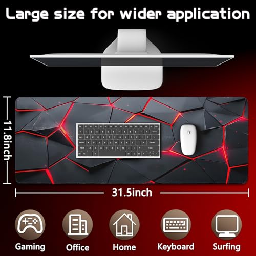 Gaming Mouse Pad - (31.5"×11.8") Honeycomb Large Mouse Pads for Desk - Desk Mat for Keyboard and Mouse with Non-Slip Base, Desks Pad Matfor Game/Office & Home (Black Red) - color: Black Red