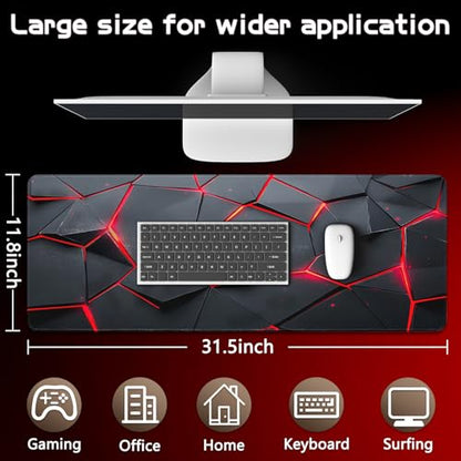 Gaming Mouse Pad - (31.5"×11.8") Honeycomb Large Mouse Pads for Desk - Desk Mat for Keyboard and Mouse with Non-Slip Base, Desks Pad Matfor Game/Office & Home (Black Red) - color: Black Red