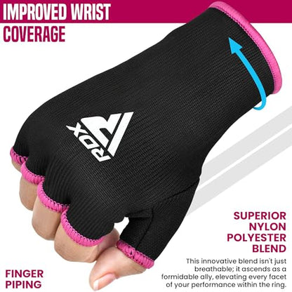 RDX Boxing Hand Wraps Inner Gloves Men Women, Half Finger Elasticated Bandages, Under Mitts Fist Protection, Muay Thai, Kickboxing, MMA, Martial Arts Speed Bag Punching Training - color: Pink White, size: Large