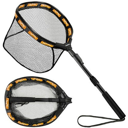 PLUSINNO Fishing Net Fish Floating Landing Net, Kayak Nets with Fixed Foldable Telescopic Pole Handle, Bass Trout Fishing Nets with Nylon Mesh for Pond Lake River, Fishing Gear Gifts for Men Anglers