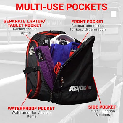 Revgear Gym Backpack, Versatile Gym Bag, Multi Compartment for Martial Arts - size: Standard