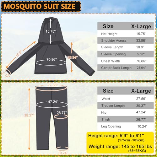 Mosquito Suit - Bug Mesh Pant & Jacket with Hood for Outdoor Protection from Ticks, Bugs, Flies, Gnats, No-See-Ums & Midges - Mosquito Net Clothing for Men & Women with Carrybag, XL Size - style: Extra Large (Adults)