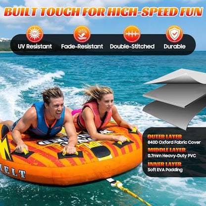 Towable Tubes for Boating Water Tubes - 2 Person Soaring Eagle, Heavy Duty Boat Tubes & Towables, EVA Foam Pads, Drainage, Quick Connector(F-1007)(F-1020)