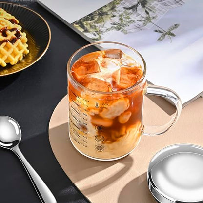 450ml Glass Measuring Cup with Scales (ml/oz) High Borosilicate Glass Liquid Graduated Cups for Home Kitchen Office Thickened Breakfast Milk Juice Yogurt Coffee Mug Teacup