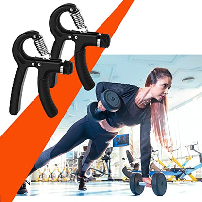 2 Pcs Hand Grip Strengthener Exerciser Hand Workout Squeezer, Adjustable Resistance 11-132 lbs Forearm Exerciser (5-60kg), Finger Stretcher for Home Gym Athlete Muscle Building and Hand Rehabilitation Exercising (Black)