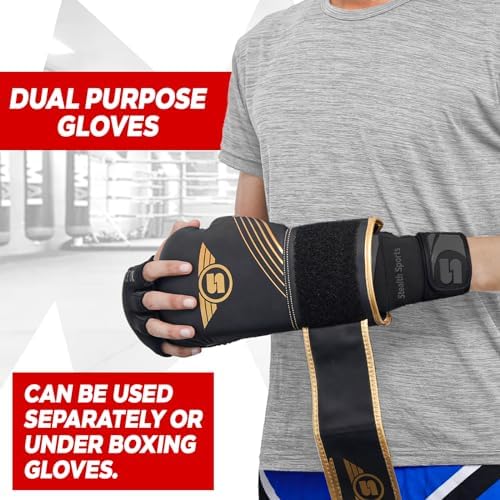 Stealth Sports Boxing Inner Gloves Neoprene Wrist Support Padded Gel Wraps Hand Protection Boxing Bag Hand Wraps for Punching MMA Martial Arts Muay Thai Speed Bag Training – Under Mitts (L)