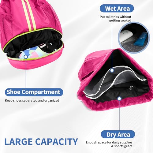 JELUTAR Drawstring Backpack Gym Bag with Shoes Compartment, Rose - color: Rose, size: Medium